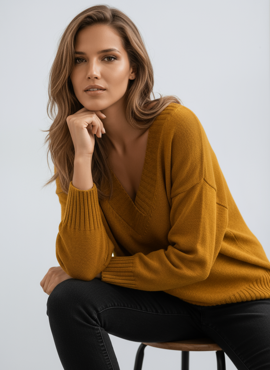 Soft Oversized V-Neck Jumper for Women Knitted with Comfortable Fit
