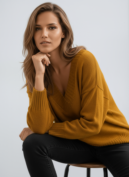 Soft Oversized V-Neck Jumper for Women Knitted with Comfortable Fit