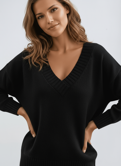 Soft Oversized V-Neck Jumper for Women Knitted with Comfortable Fit