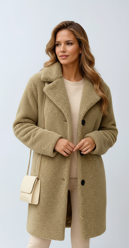 Fleece Coat Long with Buttons Warm Winter Coat for Women