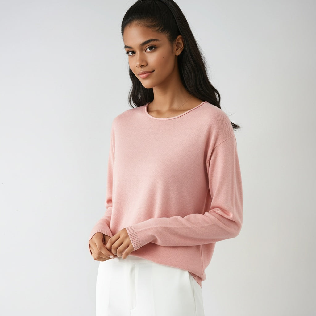 Fine Knit Jumper for Women with Round Neck Soft and Comfortable