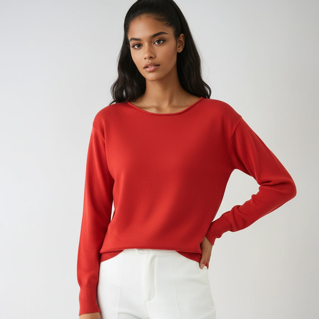 Fine Knit Jumper for Women with Round Neck Soft and Comfortable
