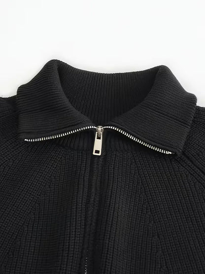 Zip-up jumper with ribbed texture