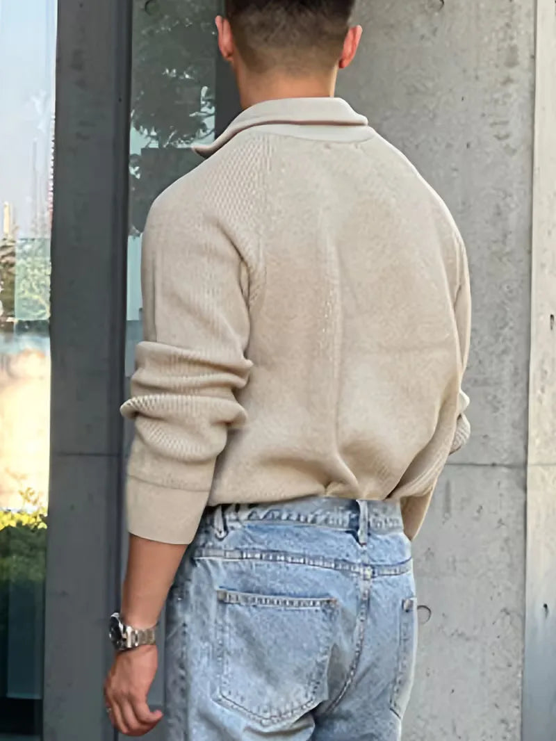 Zip-up jumper with ribbed texture