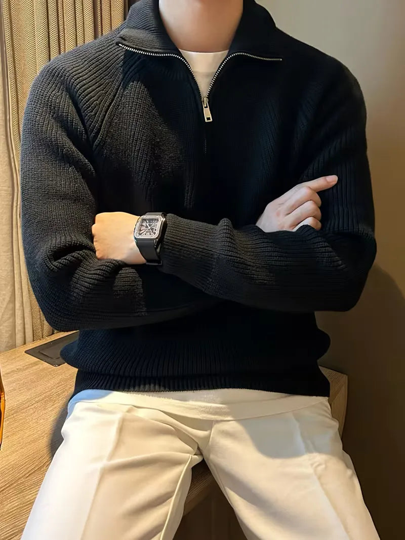 Zip-up jumper with ribbed texture
