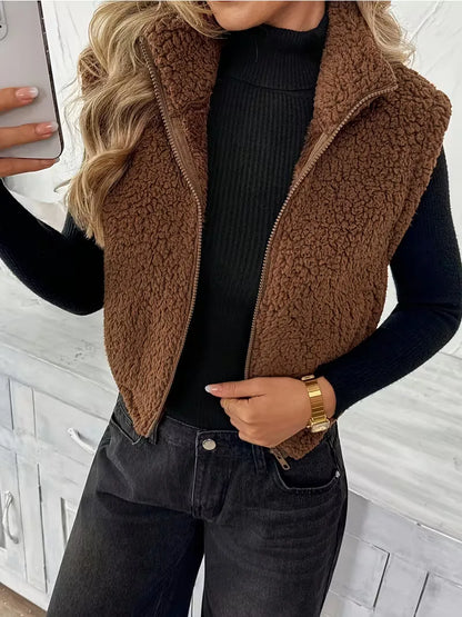 Zipped Gilet with Faux Shearling