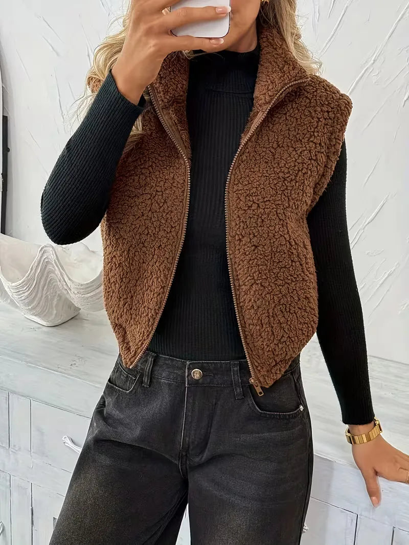 Zipped Gilet with Faux Shearling
