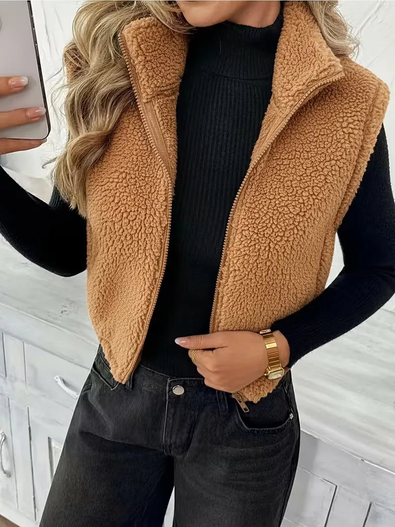 Zipped Gilet with Faux Shearling