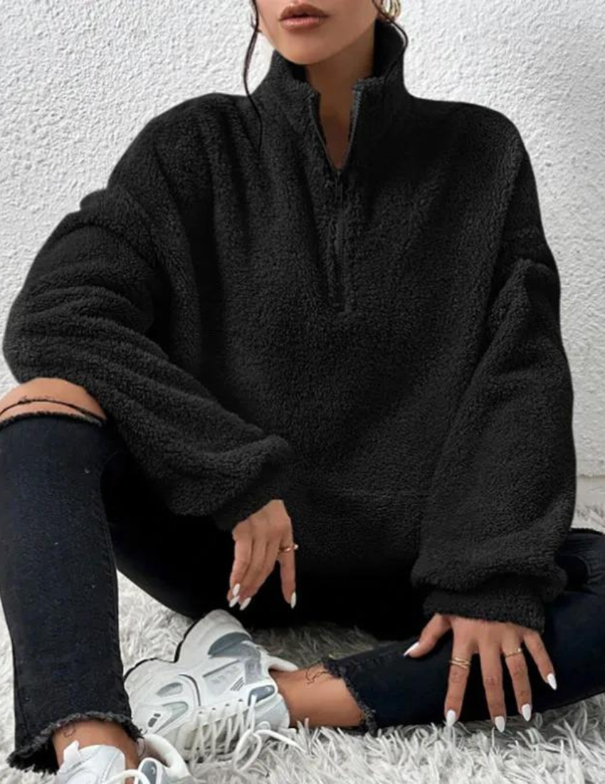 Soft Warm Fleece Jumper for Women with Half Zip and High Collar
