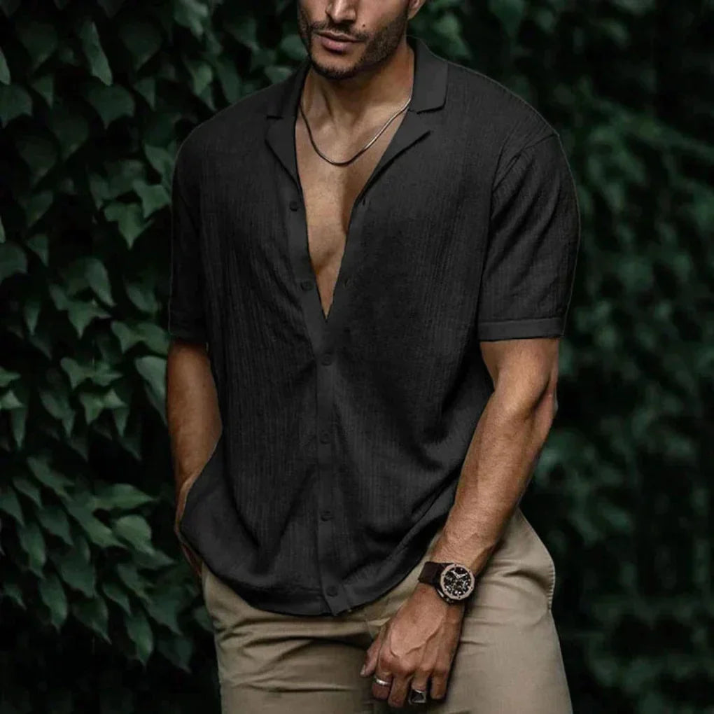 Men's Linen Summer Shirt with Button Closure