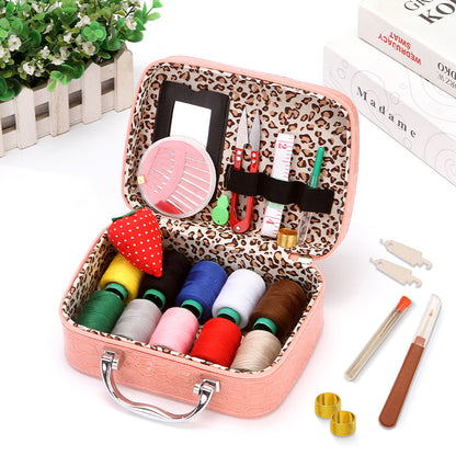 Kit de costura portátil completo en estuche de piel sintética de lujo – Compacto y práctico