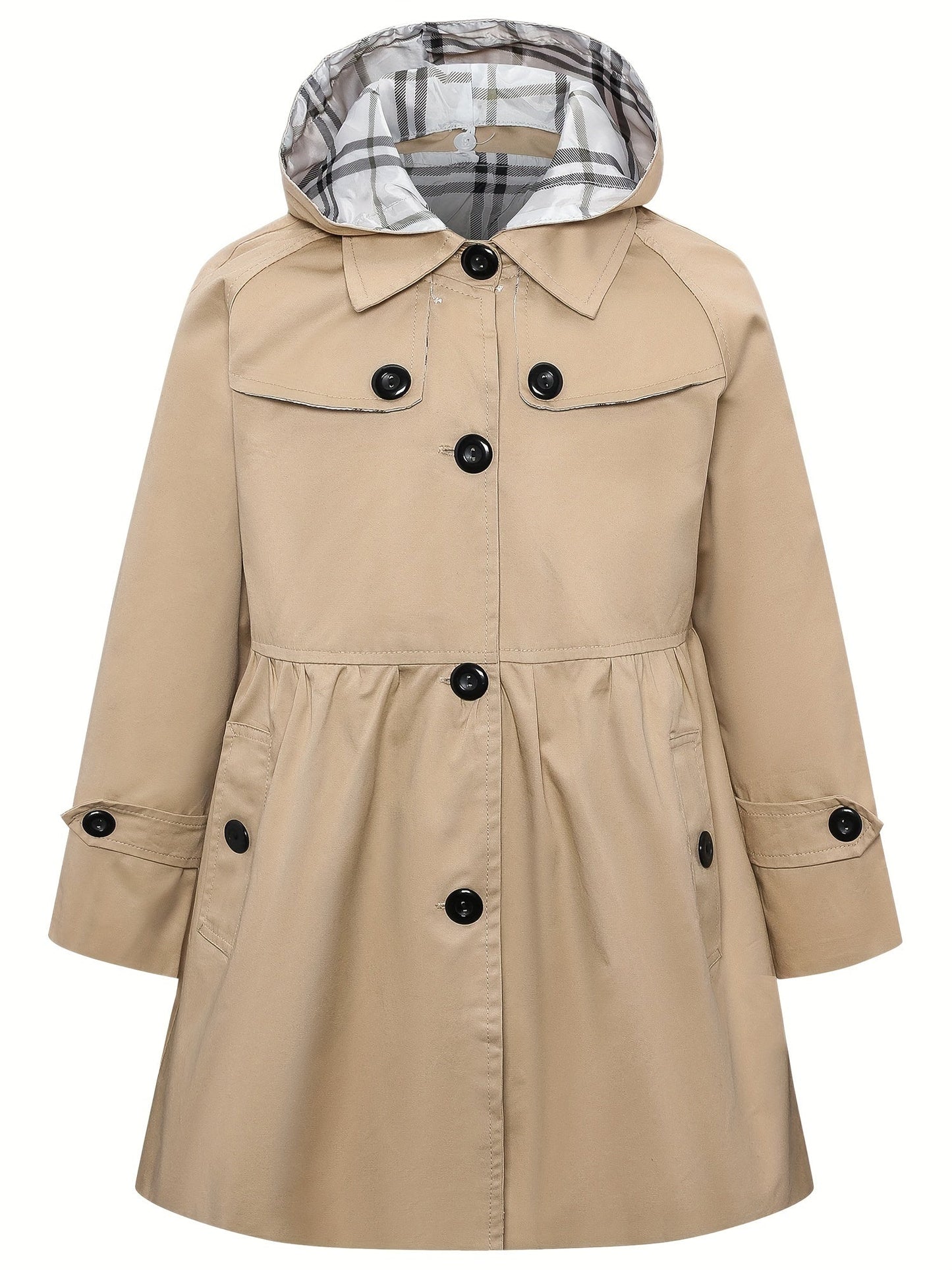 Girls' Hooded Trench Coat with Buttons - Haicey