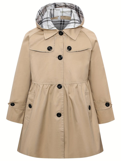 Girls' Hooded Trench Coat with Buttons - Haicey
