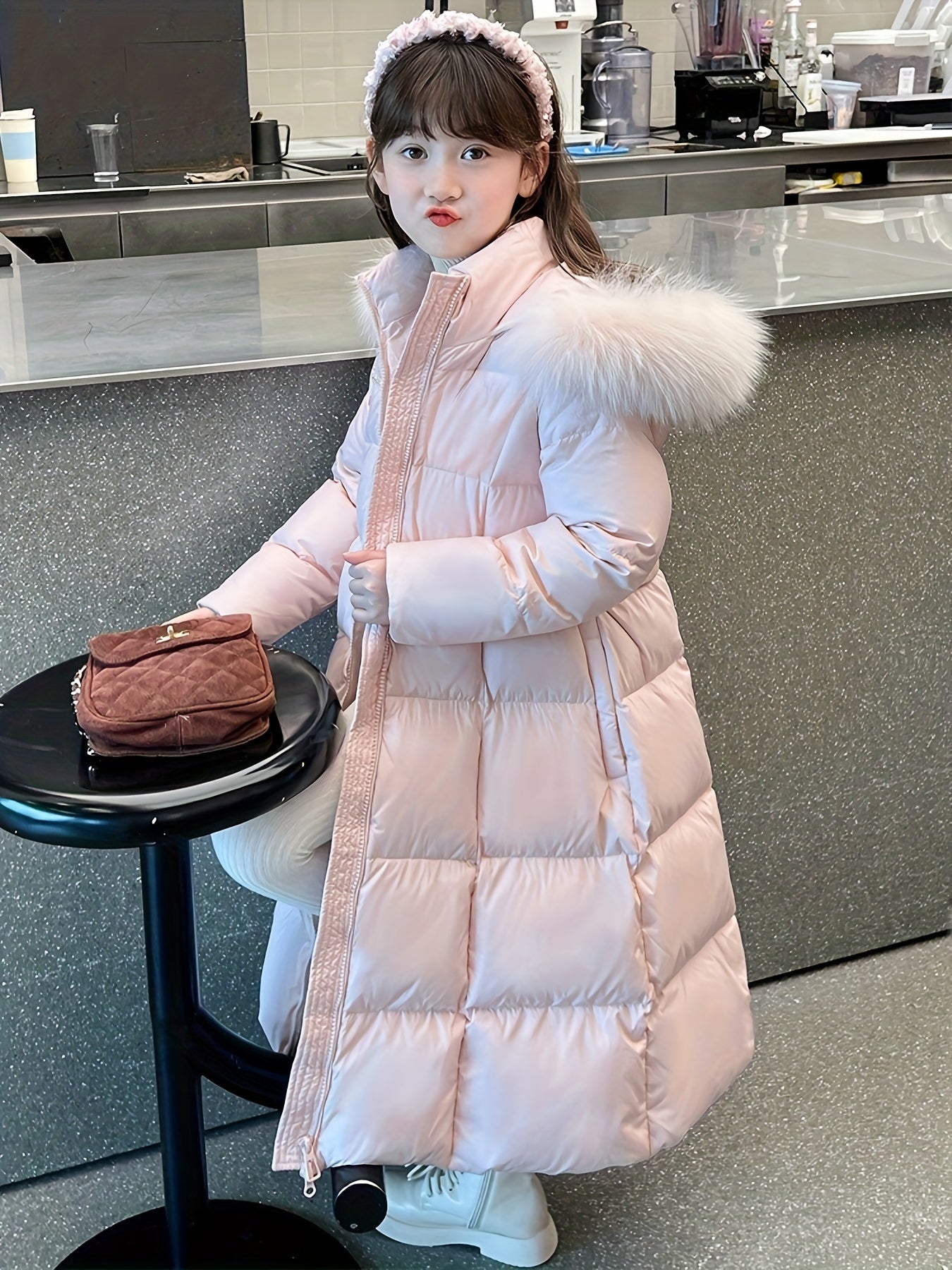 Cotton Winter Coat for Girls, Puffer Jacket with Long Sleeves and Hood - Fiona