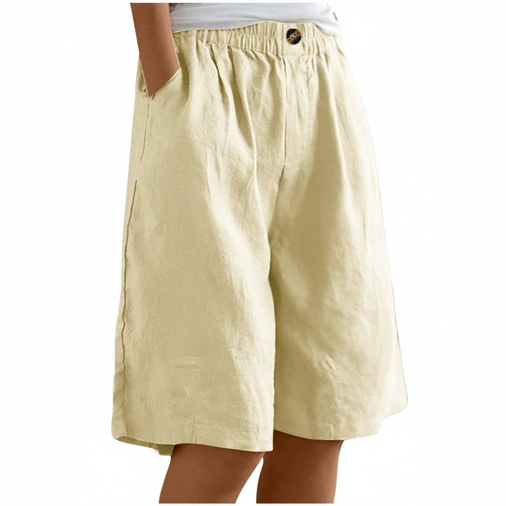 Shorts corti da donna in cotone e lino — Shorts estivi larghi a vita alta