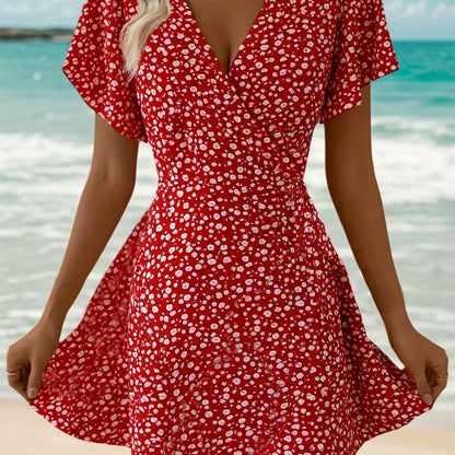 Leichtes Sommerkleid für Damen mit Blumenmuster und elegantem Wickeldesign