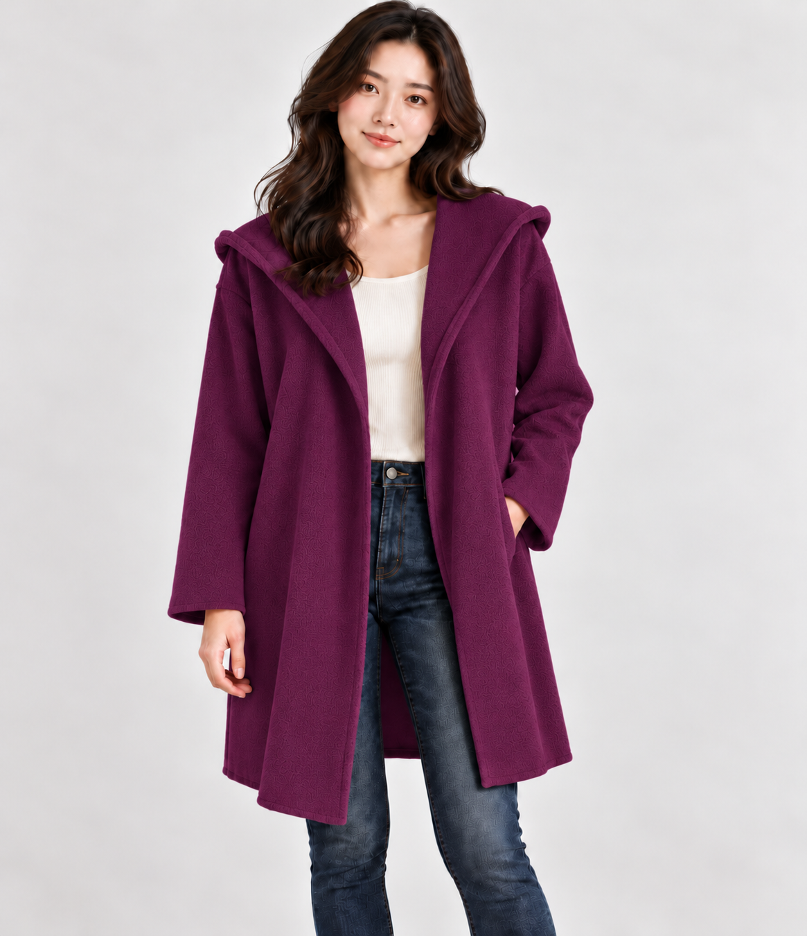 Manteau classique en laine pour femme avec col châle et poches passepoilées