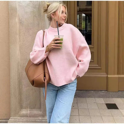 Ladies Relaxed Oversized Knitted Jumper With Round Neck