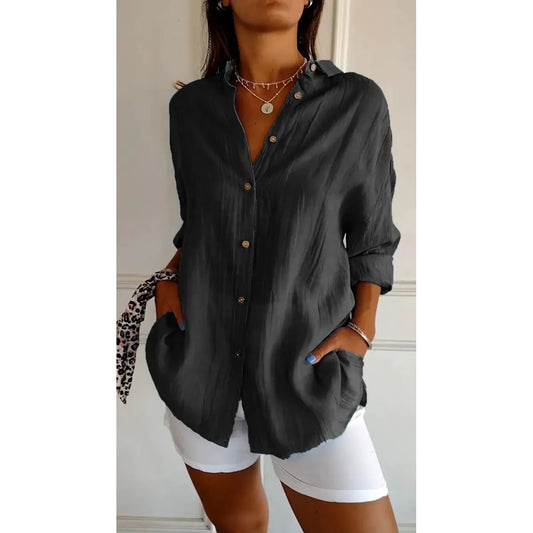 Blusa de pliegue simple con cuello con muesca