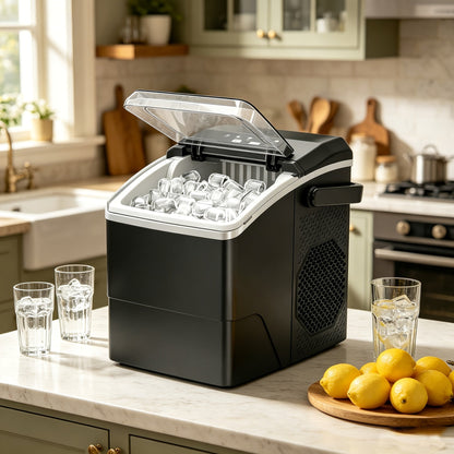 Compact Ice Cube Maker with Two Ice Cube Sizes and Fast Production