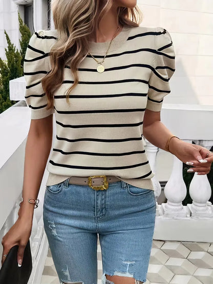 T-shirt rayé pour femme avec manches bouffantes