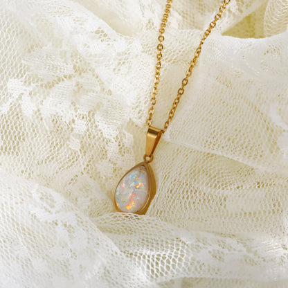 18K Opal Drop Pendant Necklace