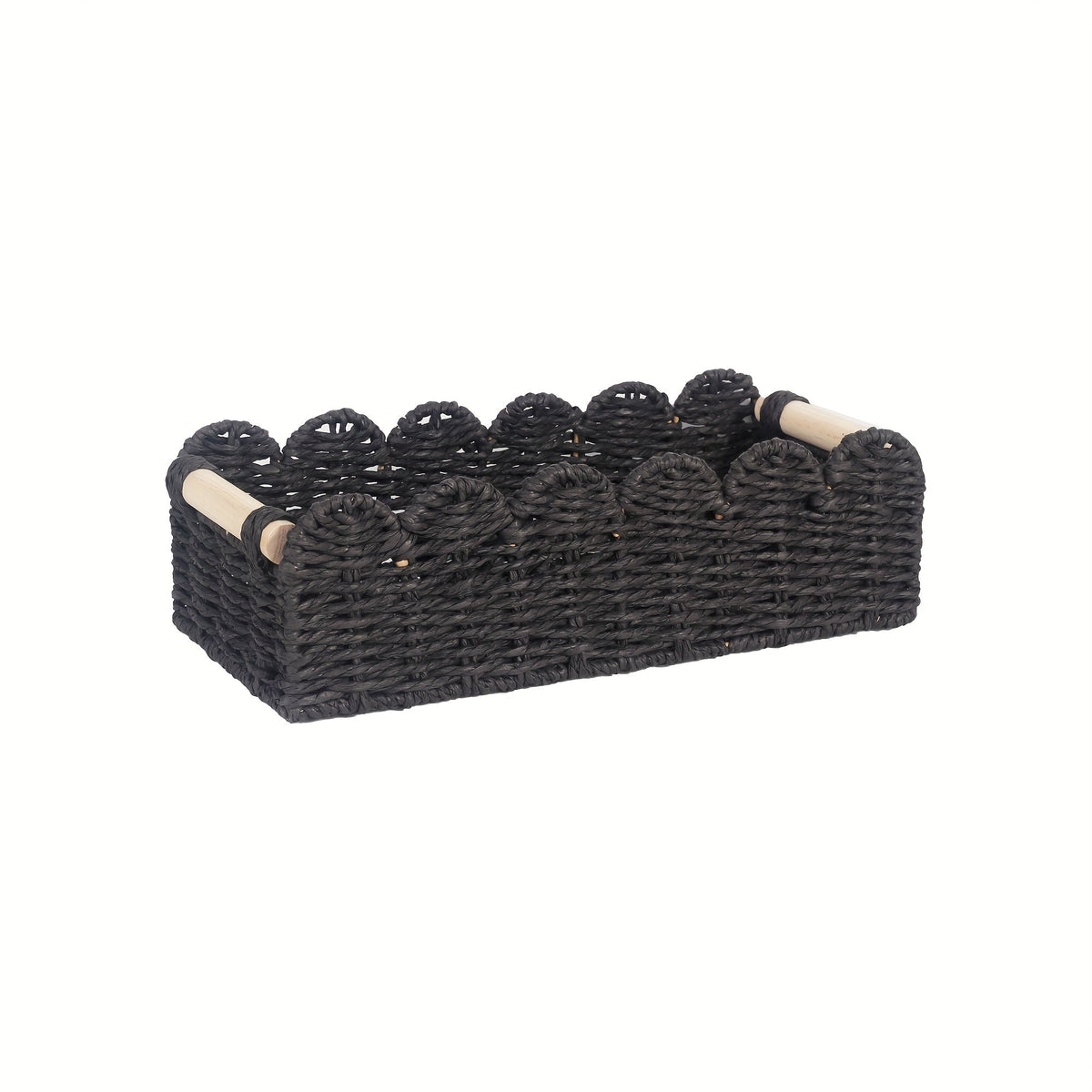 Cesta de almacenamiento tejida de estilo bohemio con borde en forma de abanico – Decorativa y práctica para cualquier interior