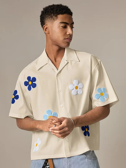 Chemise à manches courtes avec fleurs