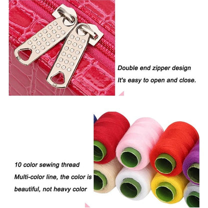 Kit de costura portátil completo en estuche de piel sintética de lujo – Compacto y práctico