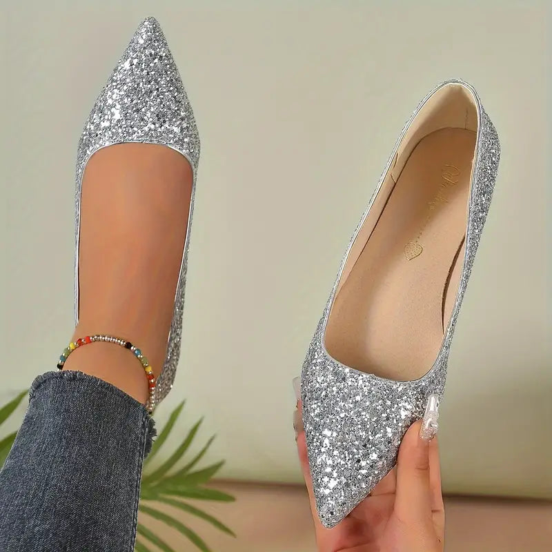 Ladies' Sparkling Glitter Ballerinas with Pointed Toe
