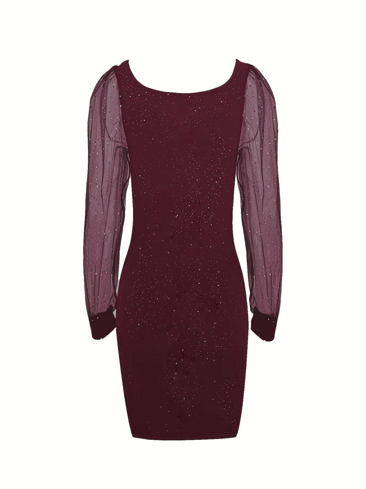 Bodycon Midi Cocktail Dress for Women with Glitter and Sheer Sleeves