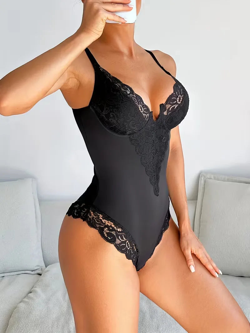 Lace Bodysuit with V-Neck