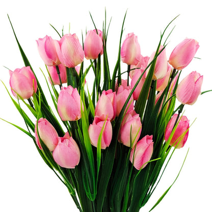 Set of 6 Bunches of Artificial Tulips – UV Resistant and Realistic for Garden and Interior Decoration