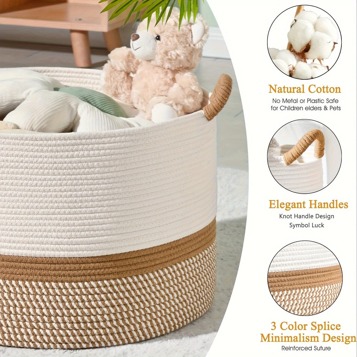 Cesta de almacenamiento de algodón estilo boho - Solución práctica y con estilo