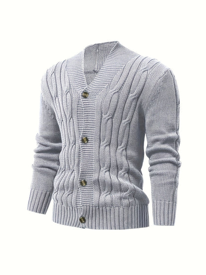 Men's Cable Knit Cardigan with V-Neck – Comfortable and Versatile