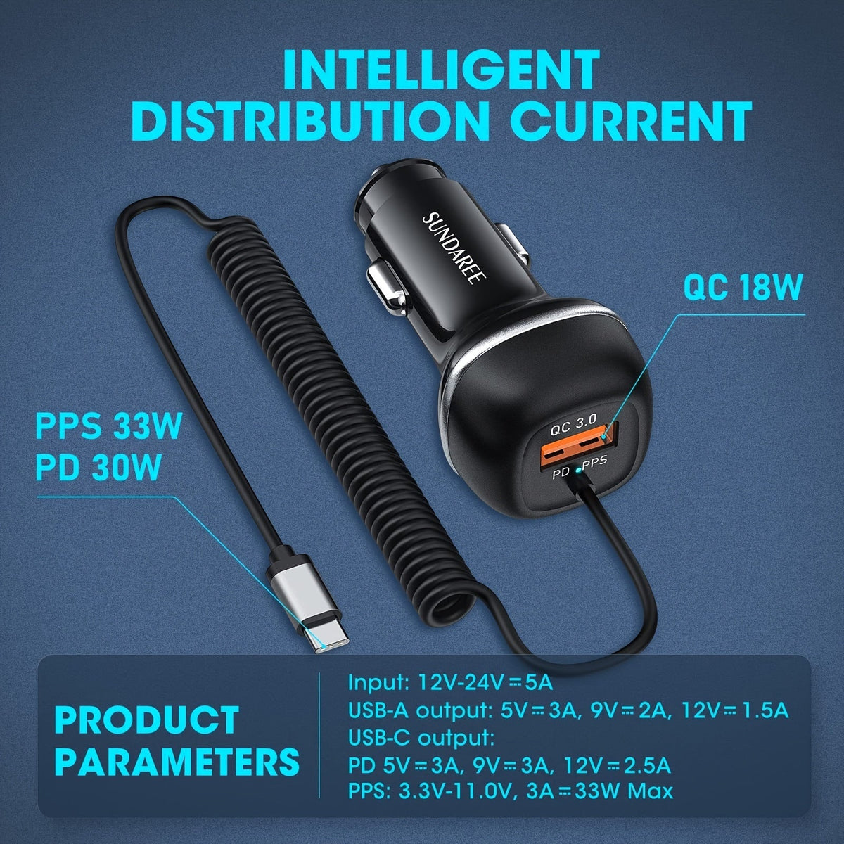 Carregador de carro USB-C de 51 W, recarregável rapidamente – para carregar vários dispositivos de forma super-rápida