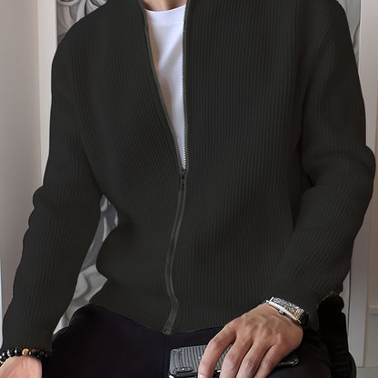 Cardigan da uomo a coste con zip – Vestibilità comoda per autunno e inverno