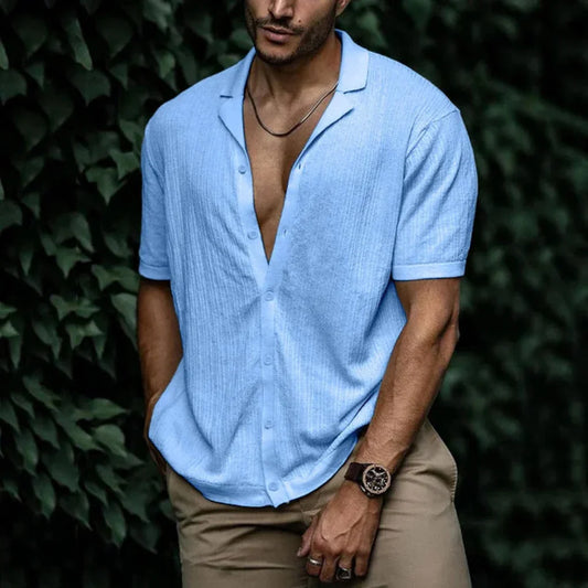 Camisa de verano de lino para hombre con cierre de botones