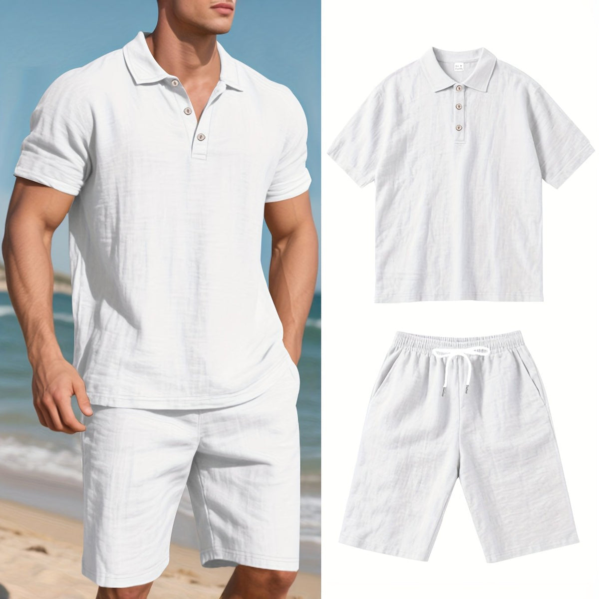Leinen-Polohemd und Shorts für Herren – Bequem und lässig an warmen Tagen