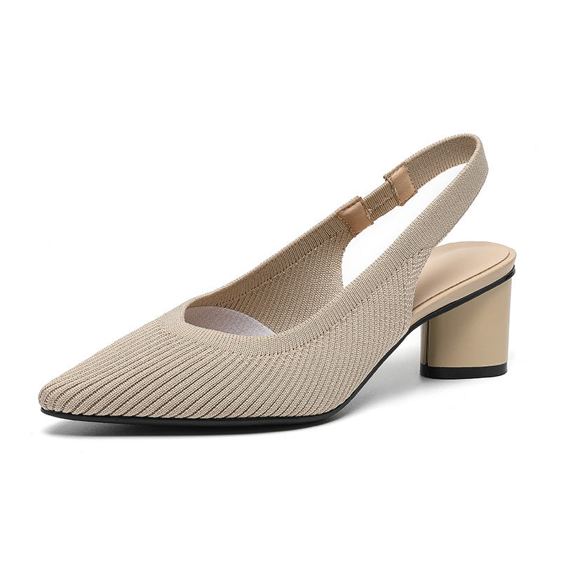 Slingback Heels – Ladies' Pumps with Pointed Toes and Low Block Heels for Elegance and Comfort