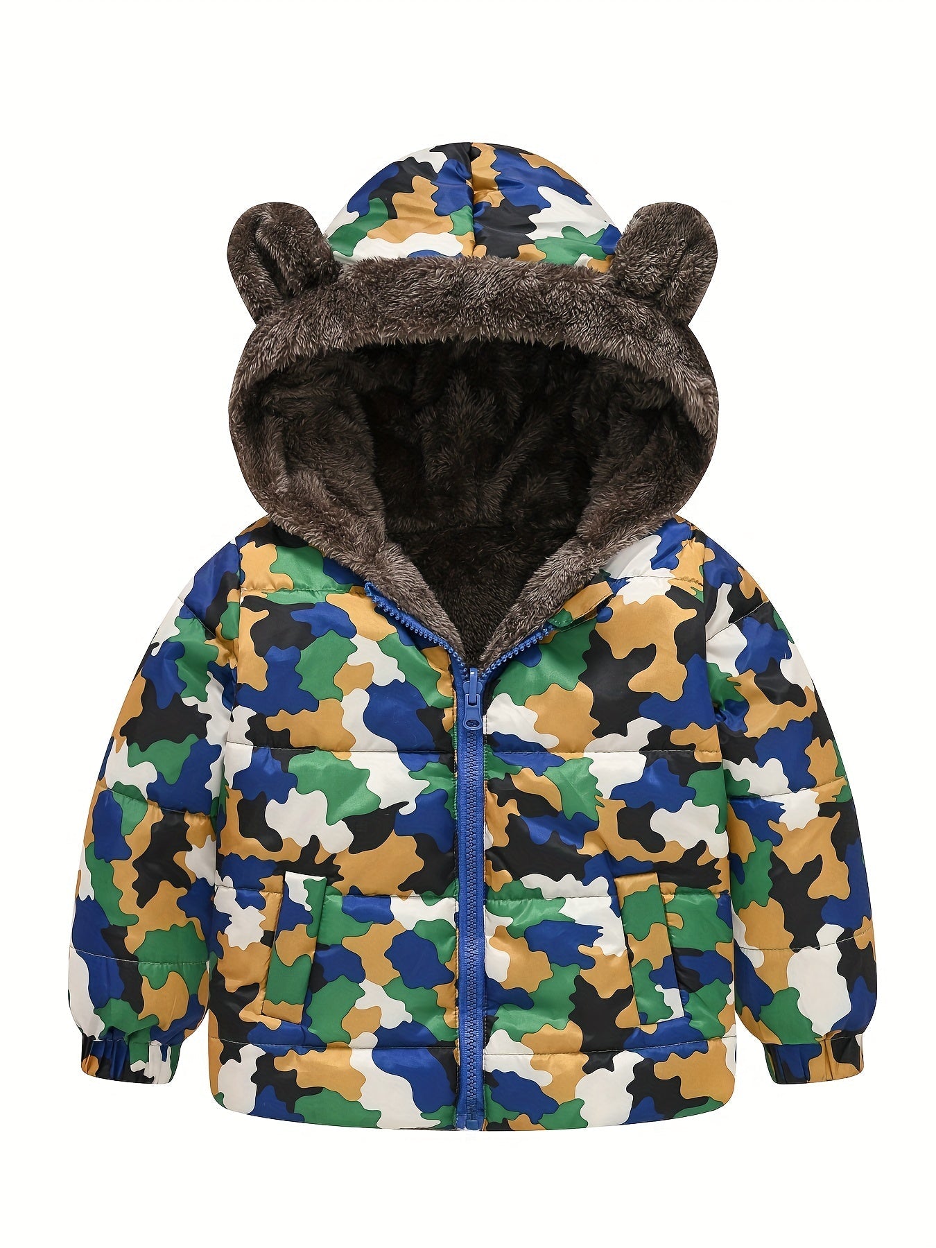 Toddler Boys Girls Cartoon Print Zip Jacket with Bear Ears - Jamil