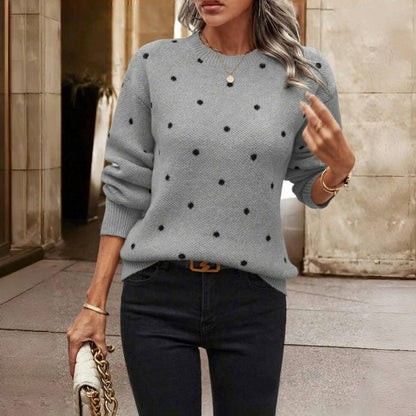 Knitted Jumper with Dots and Round Neck Warm and Soft for Women