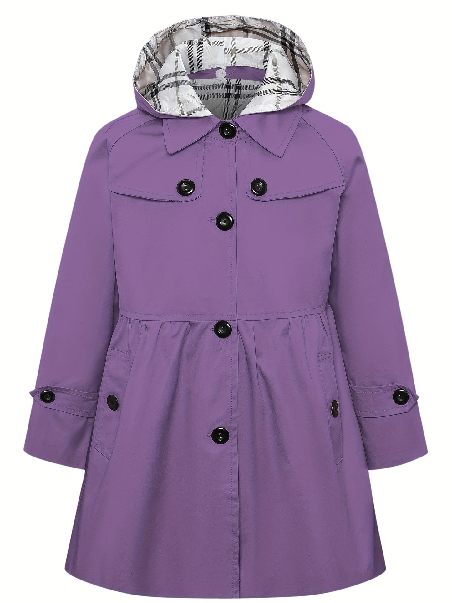 Girls' Hooded Trench Coat with Buttons - Haicey