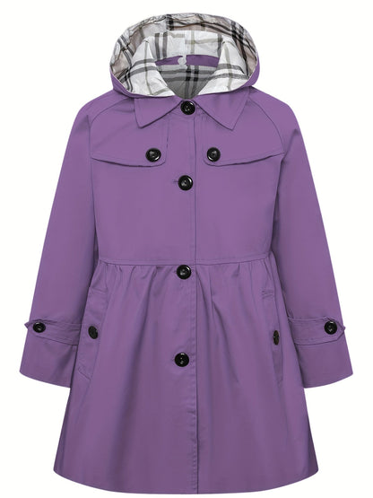 Girls' Hooded Trench Coat with Buttons - Haicey