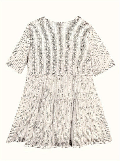 Glitter A-Line Ladies Mini Party Dress Short Sleeve