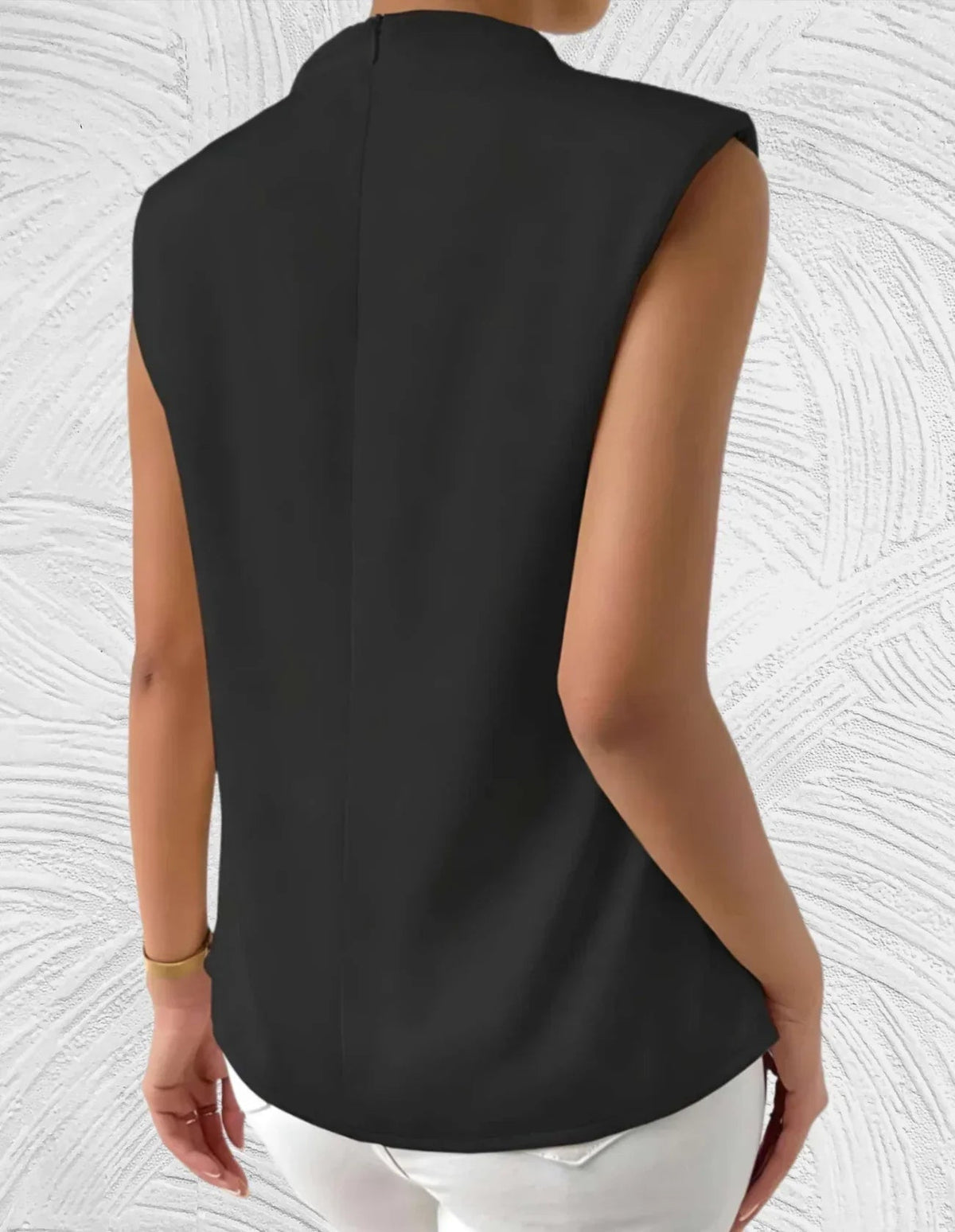Elegant Ladies Satin Top with Waterfall Neckline and Sleeveless Design