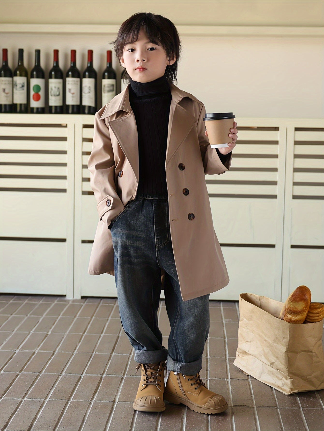 Windbreaker for boys, mid-length with double buttons - Franz