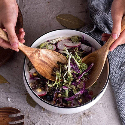 Set de ensalada de madera de acacia - Hecho a mano - Sostenible - Perfecto para cualquier cocina