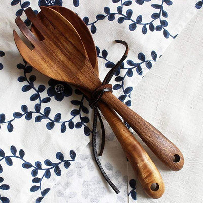 Set de ensalada de madera de acacia - Hecho a mano - Sostenible - Perfecto para cualquier cocina