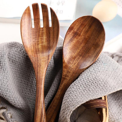 Set de ensalada de madera de acacia - Hecho a mano - Sostenible - Perfecto para cualquier cocina